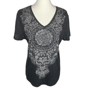 Time and Tru Studded Graphic Tee Shirt Black Short Sleeve XXL 20 Goth Skater